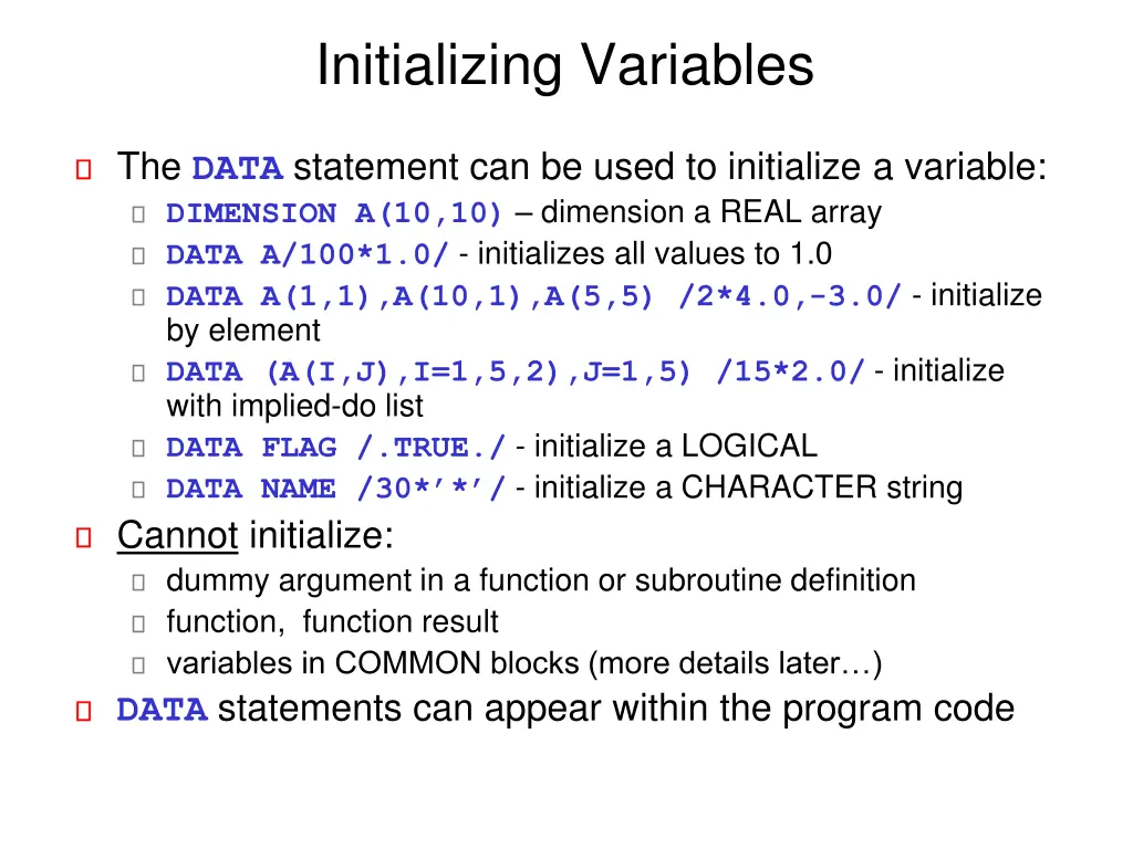 initializing variables