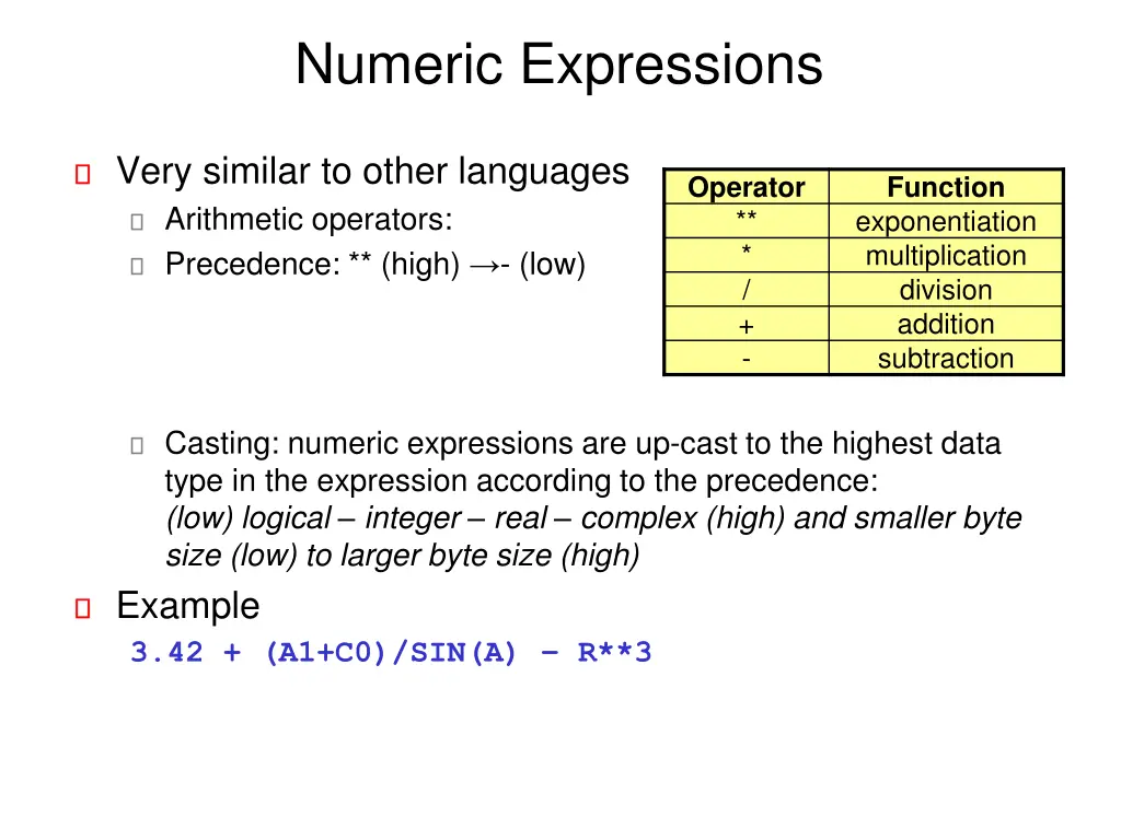 numeric expressions