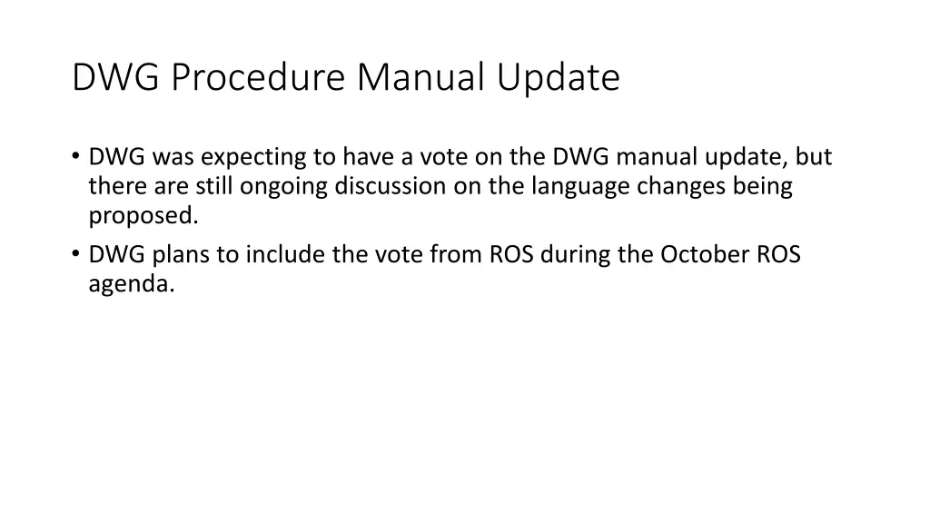dwg procedure manual update