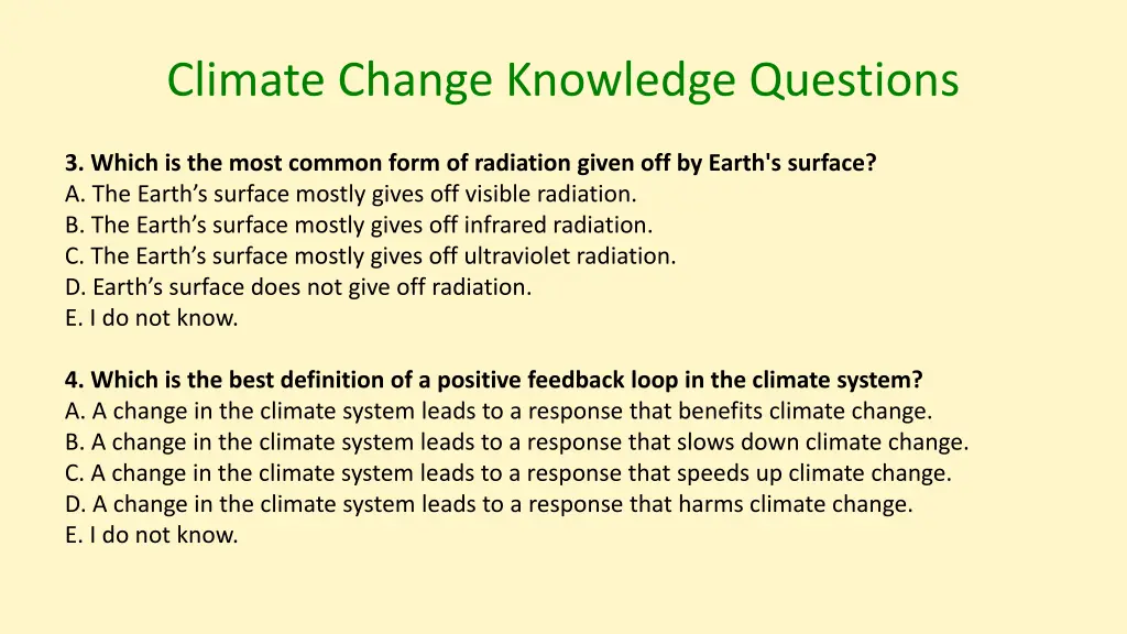 climate change knowledge questions 1