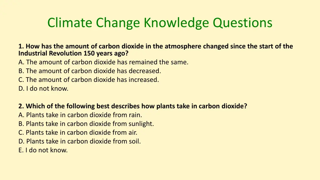 climate change knowledge questions