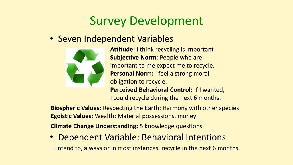 survey development seven independent variables