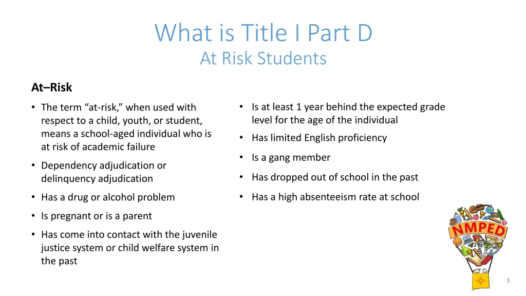 what is title i part d at risk students