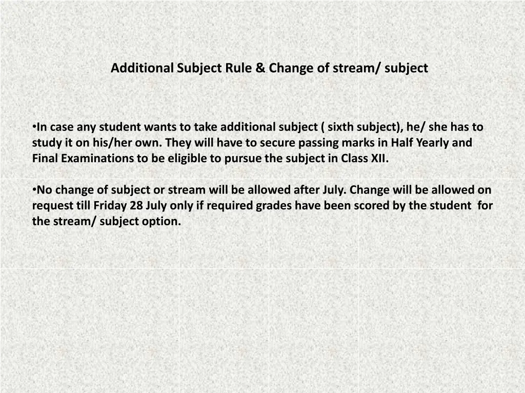 additional subject rule change of stream subject