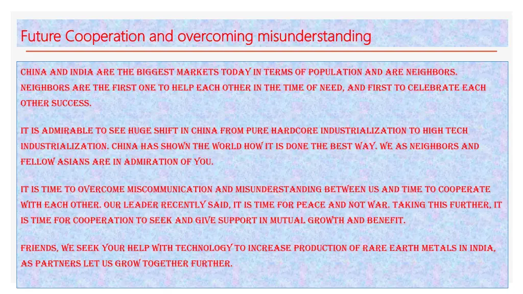 future cooperation and overcoming