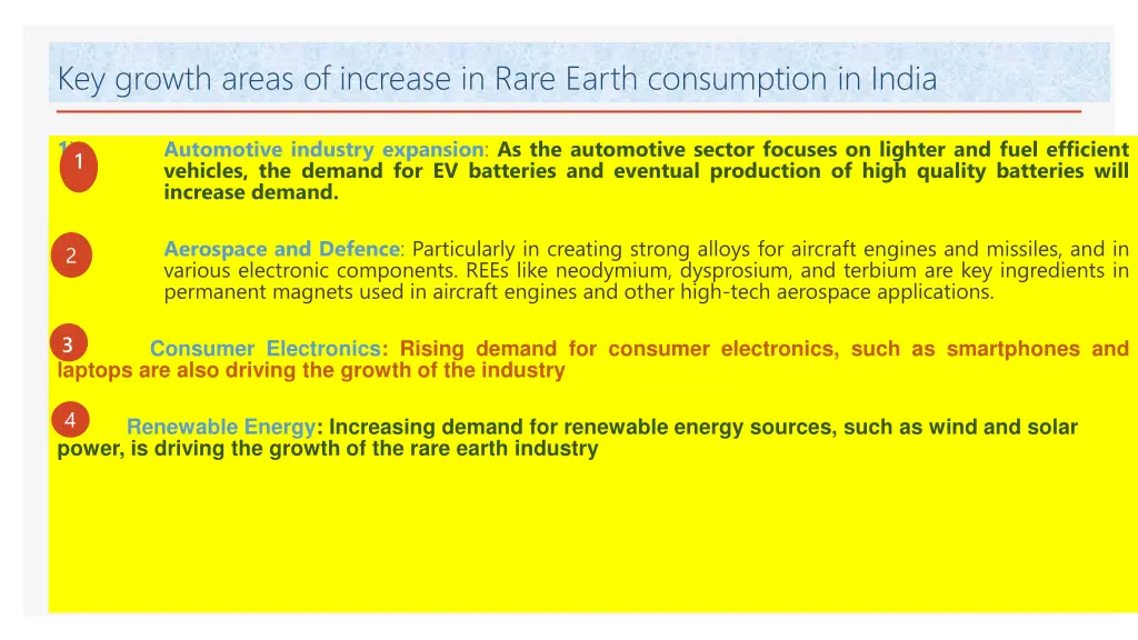 key growth areas of increase in rare earth