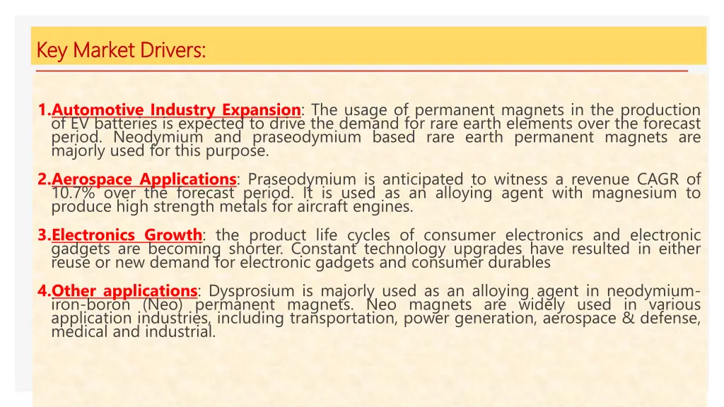 key market drivers key market drivers