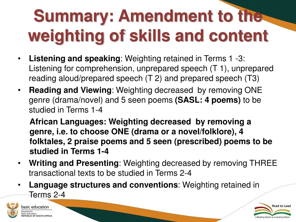 summary amendment to the weighting of skills