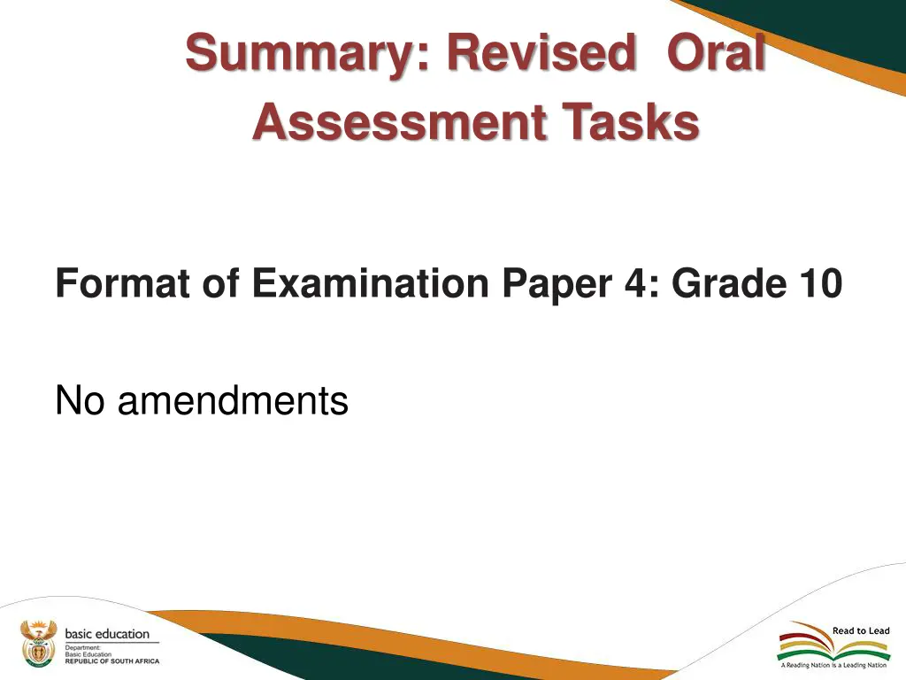 summary revised oral assessment tasks