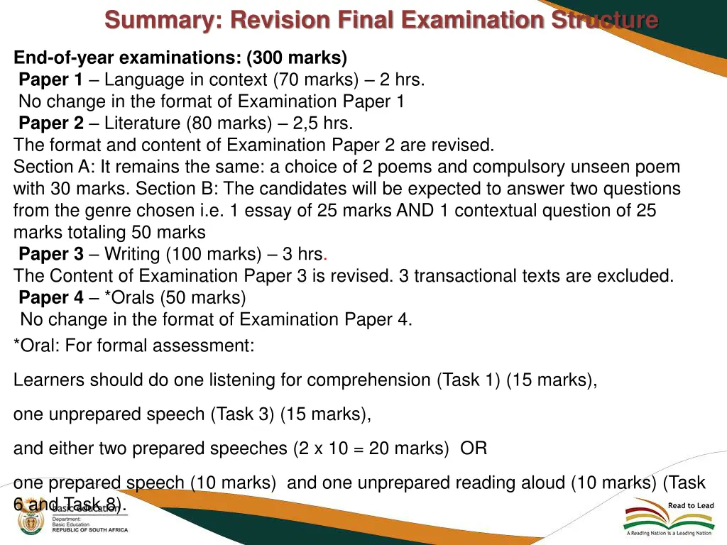 summary revision final examination structure