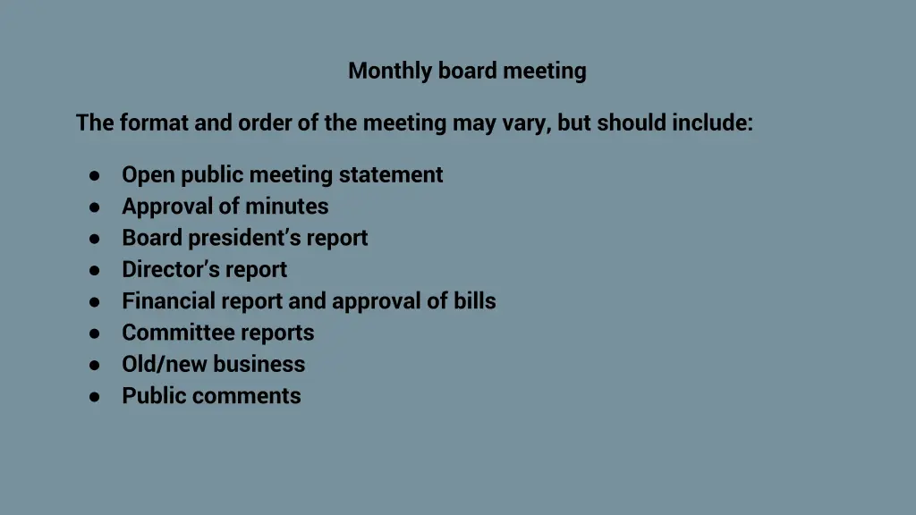monthly board meeting