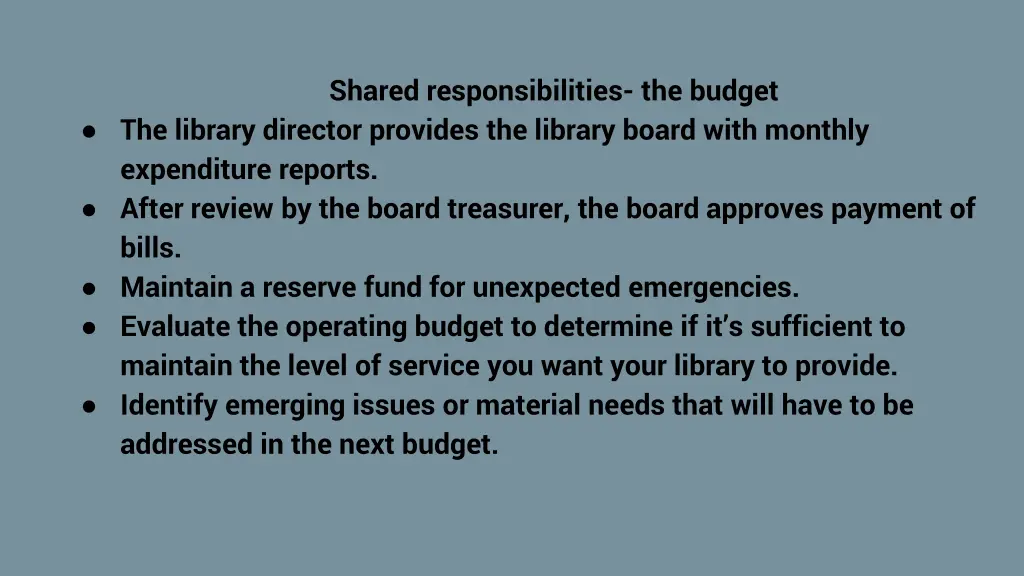 shared responsibilities the budget