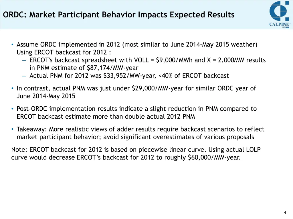 ordc market participant behavior impacts expected
