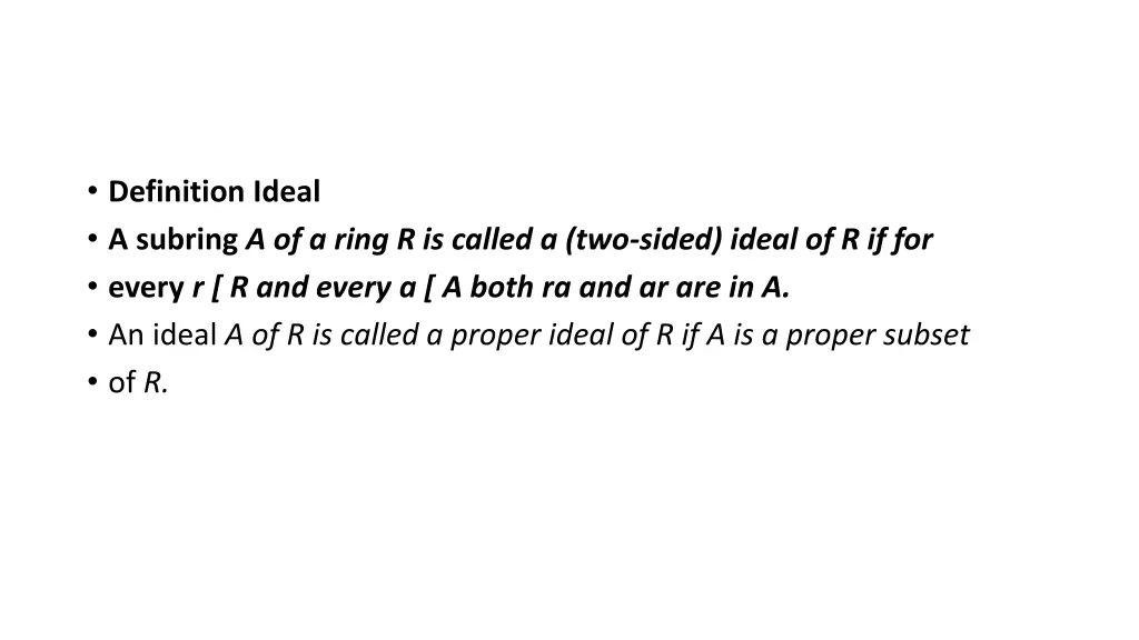 definition ideal a subring a of a ring