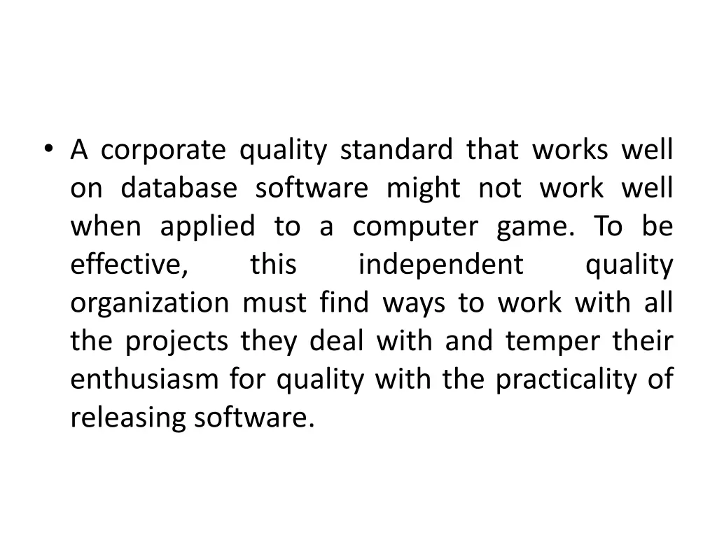 a corporate quality standard that works well