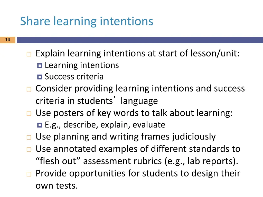share learning intentions