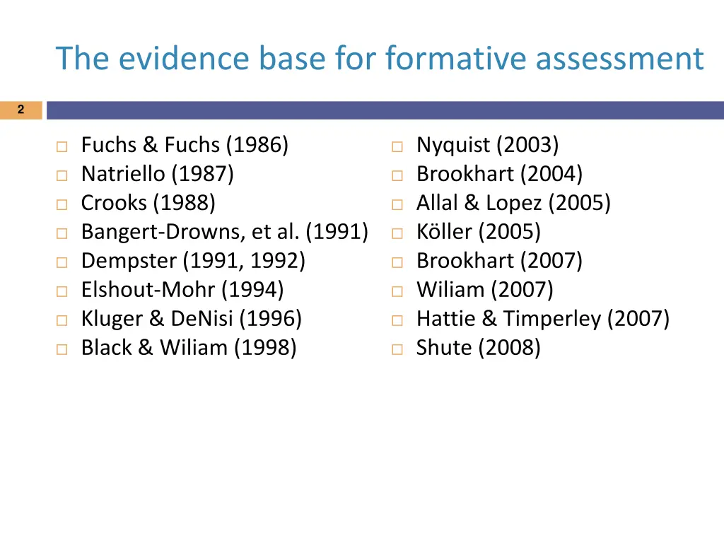 the evidence base for formative assessment