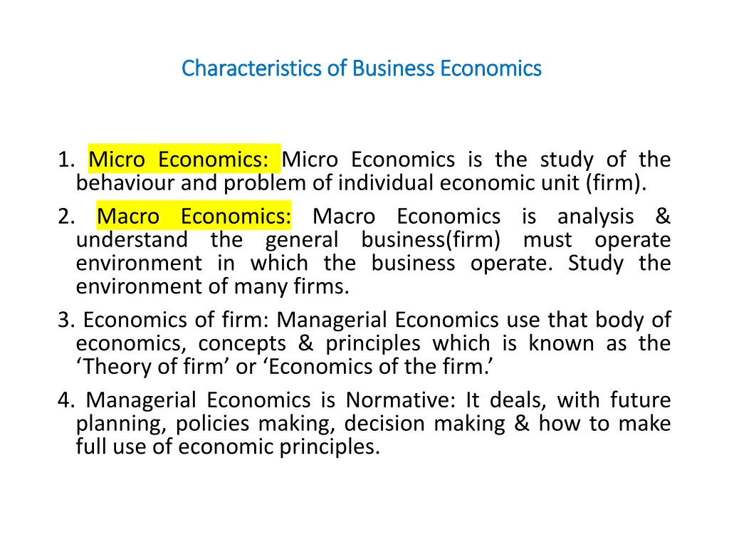 characteristics of business economics 1