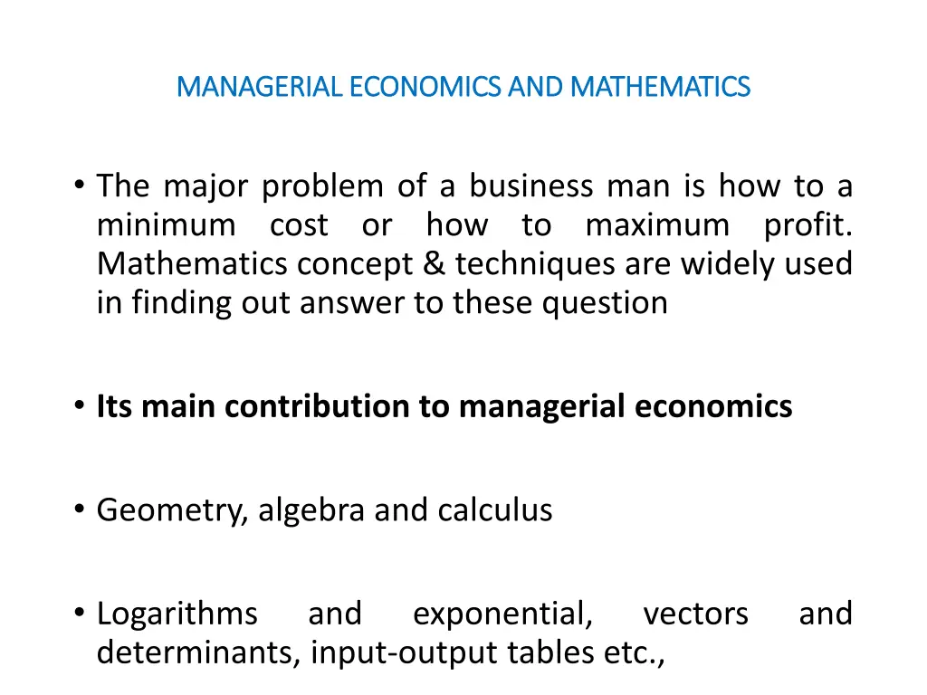 managerial economics and mathematics managerial