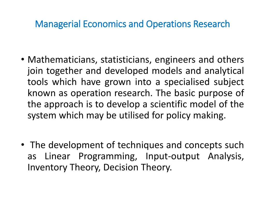 managerial economics and operations research