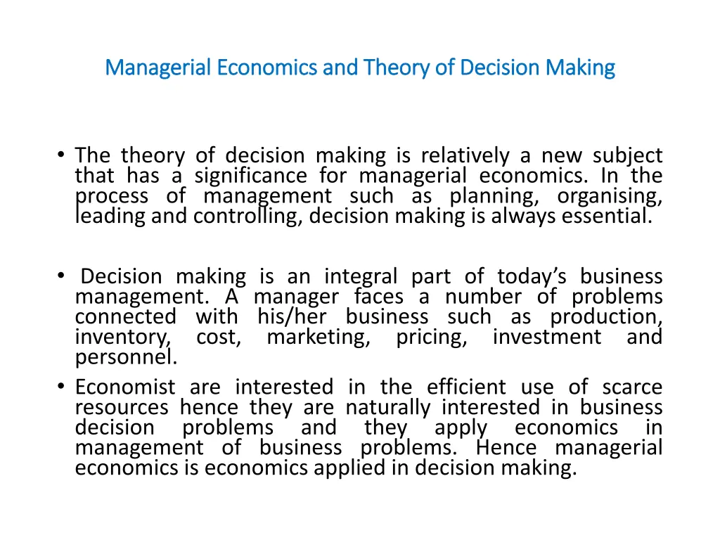 managerial economics and theory of decision