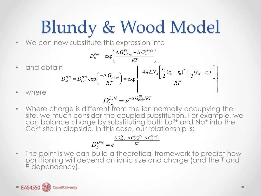 blundy wood model we can now substitute this