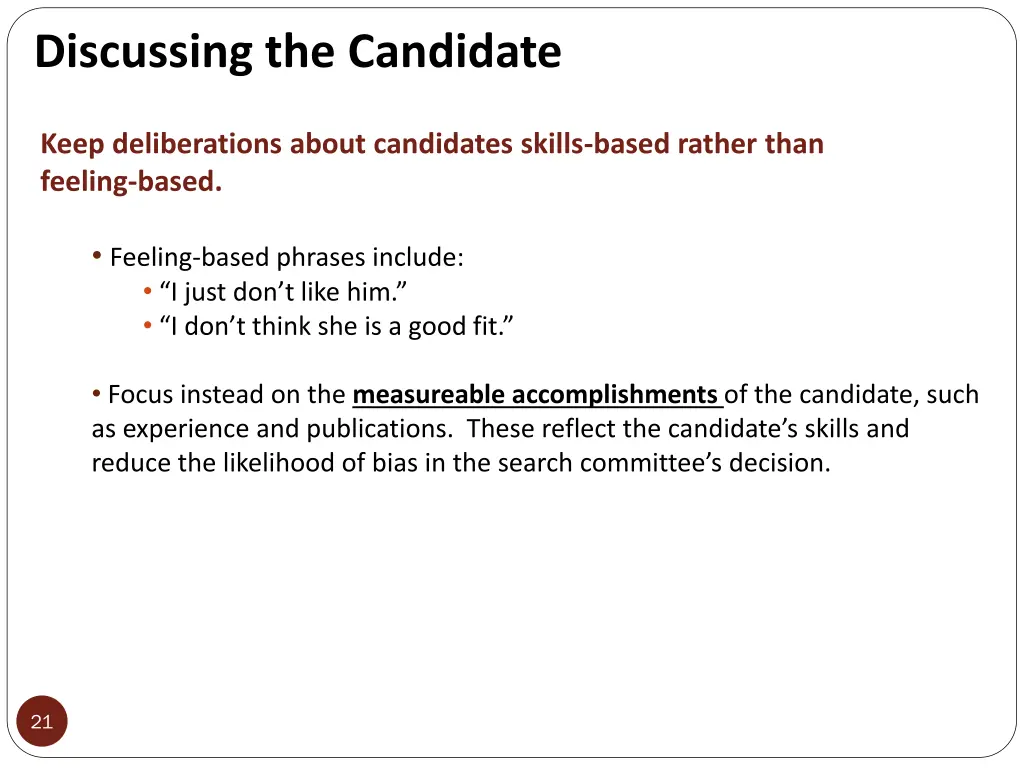 discussing the candidate