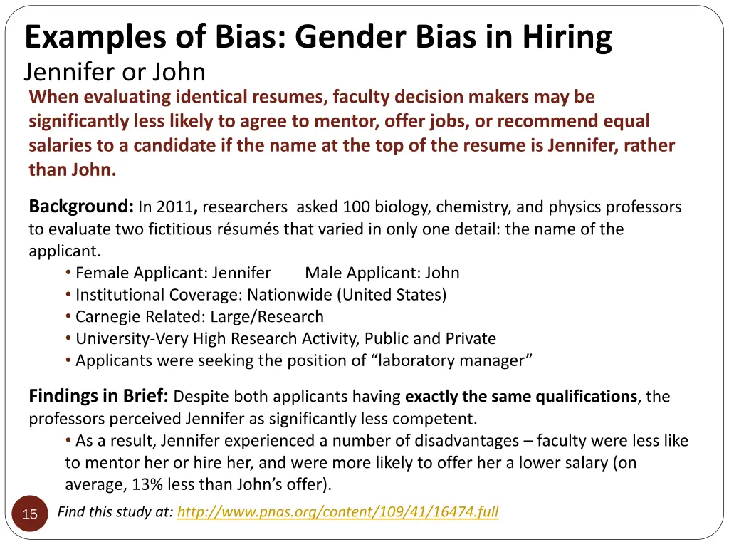 examples of bias gender bias in hiring jennifer