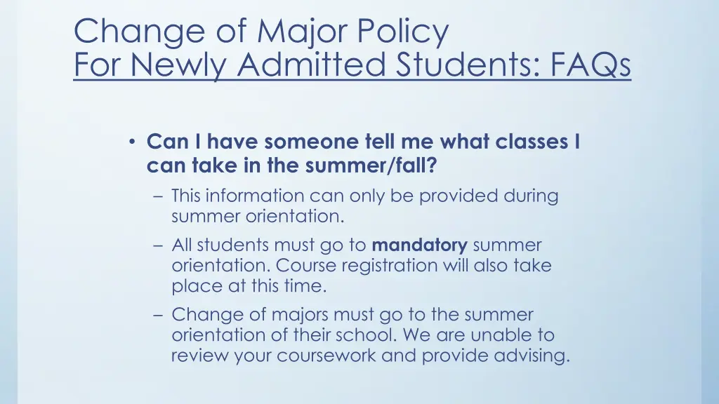 change of major policy for newly admitted 2