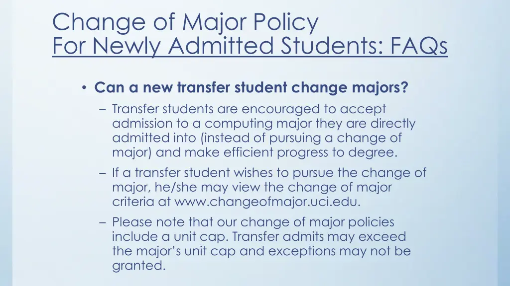 change of major policy for newly admitted 4