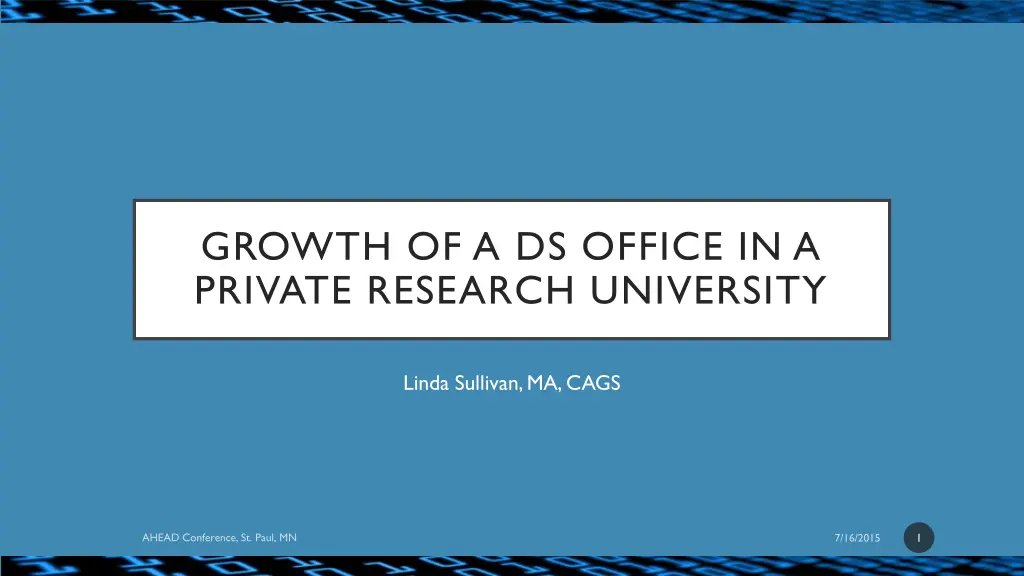 growth of a ds office in a private research