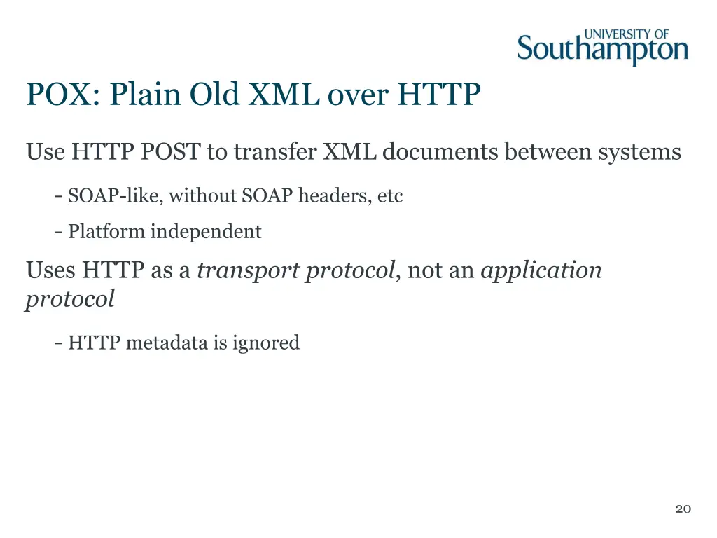 pox plain old xml over http