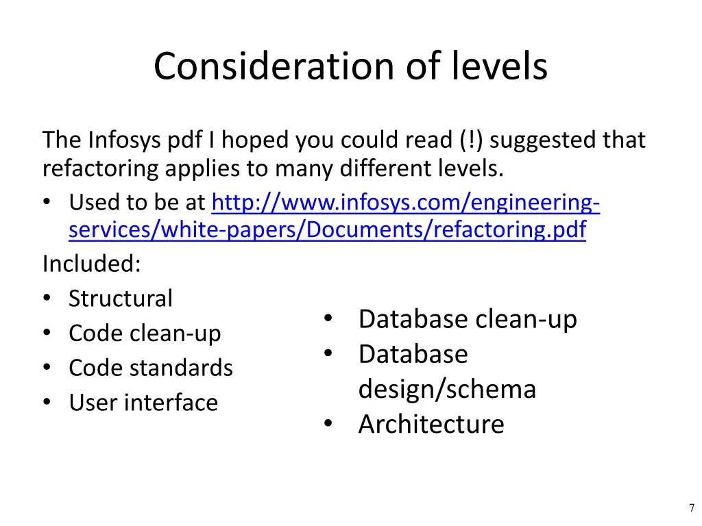 consideration of levels