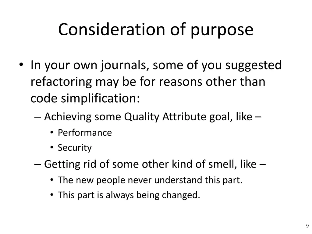 consideration of purpose