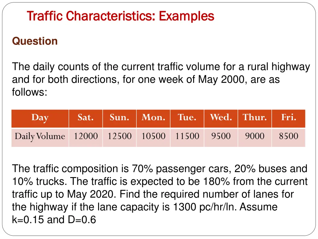 traffic characteristics examples traffic 4