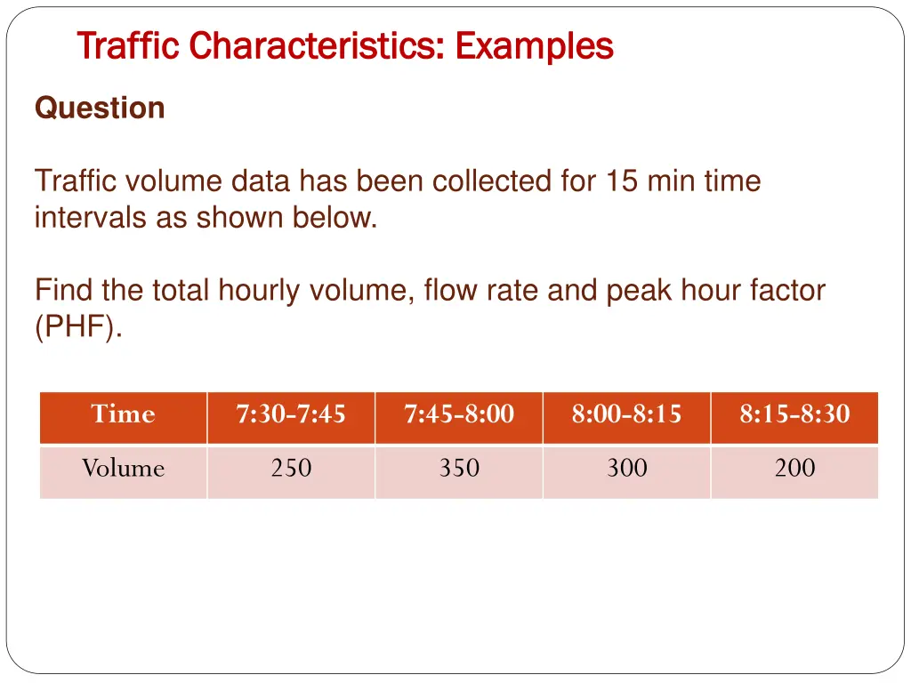 traffic characteristics examples traffic