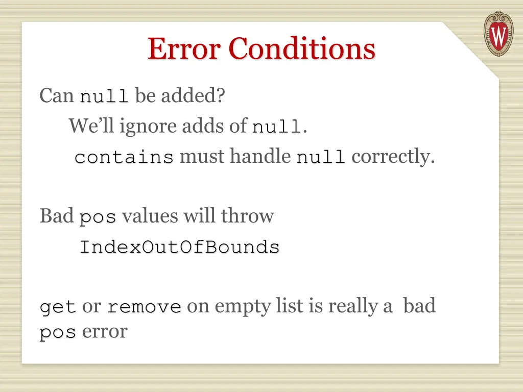 error conditions