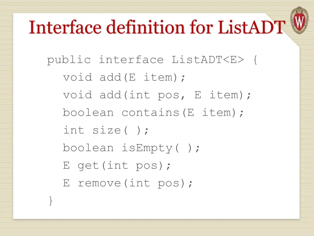 interface definition for listadt 1