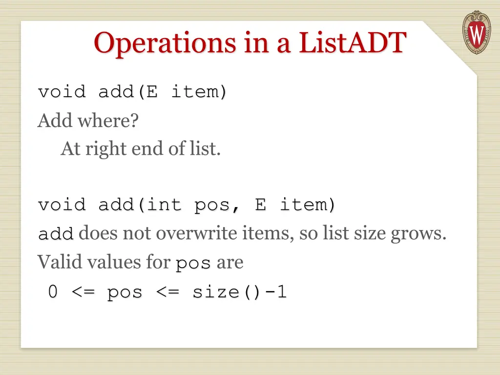 operations in a listadt