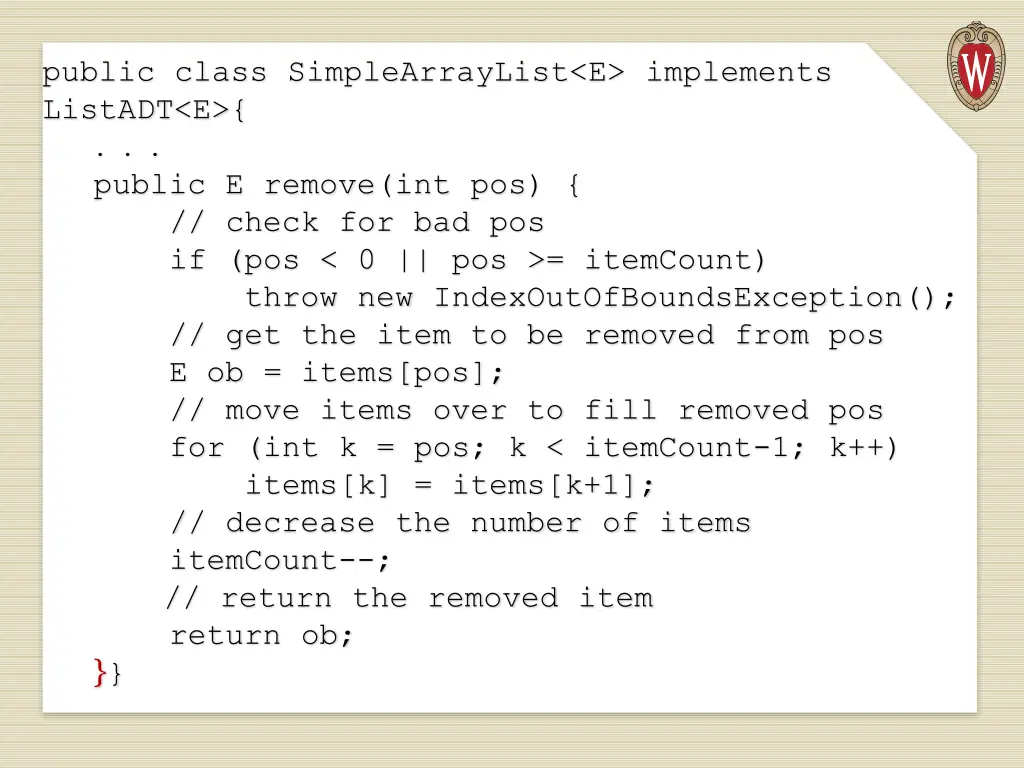 public class simplearraylist e implements listadt 10