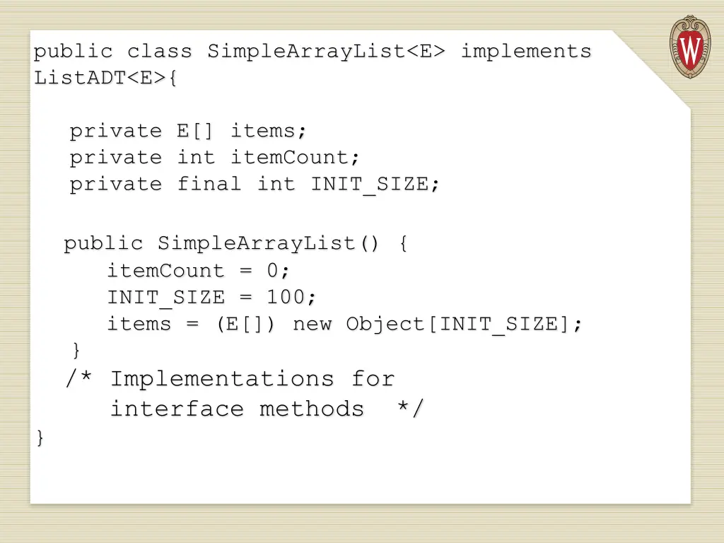 public class simplearraylist e implements listadt 2