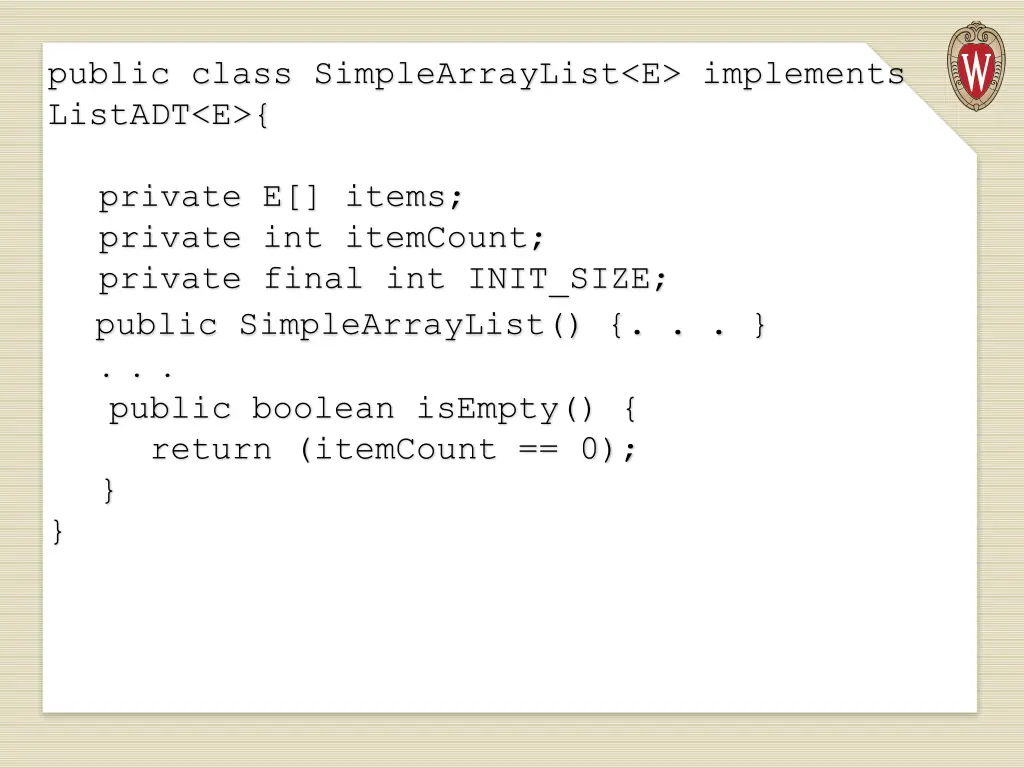 public class simplearraylist e implements listadt 3