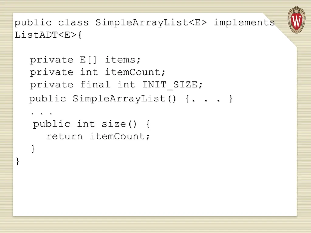 public class simplearraylist e implements listadt 4