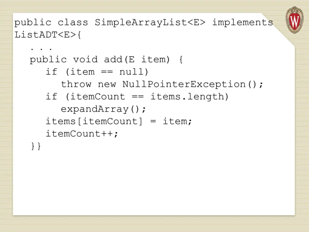 public class simplearraylist e implements listadt 5