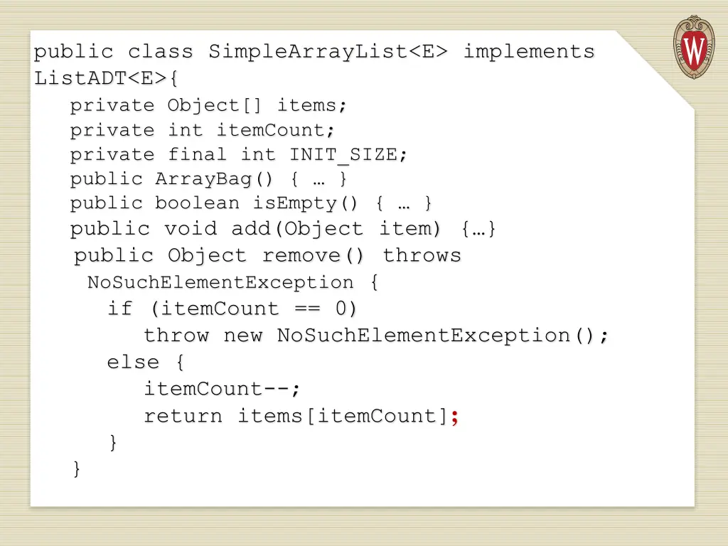 public class simplearraylist e implements listadt 7