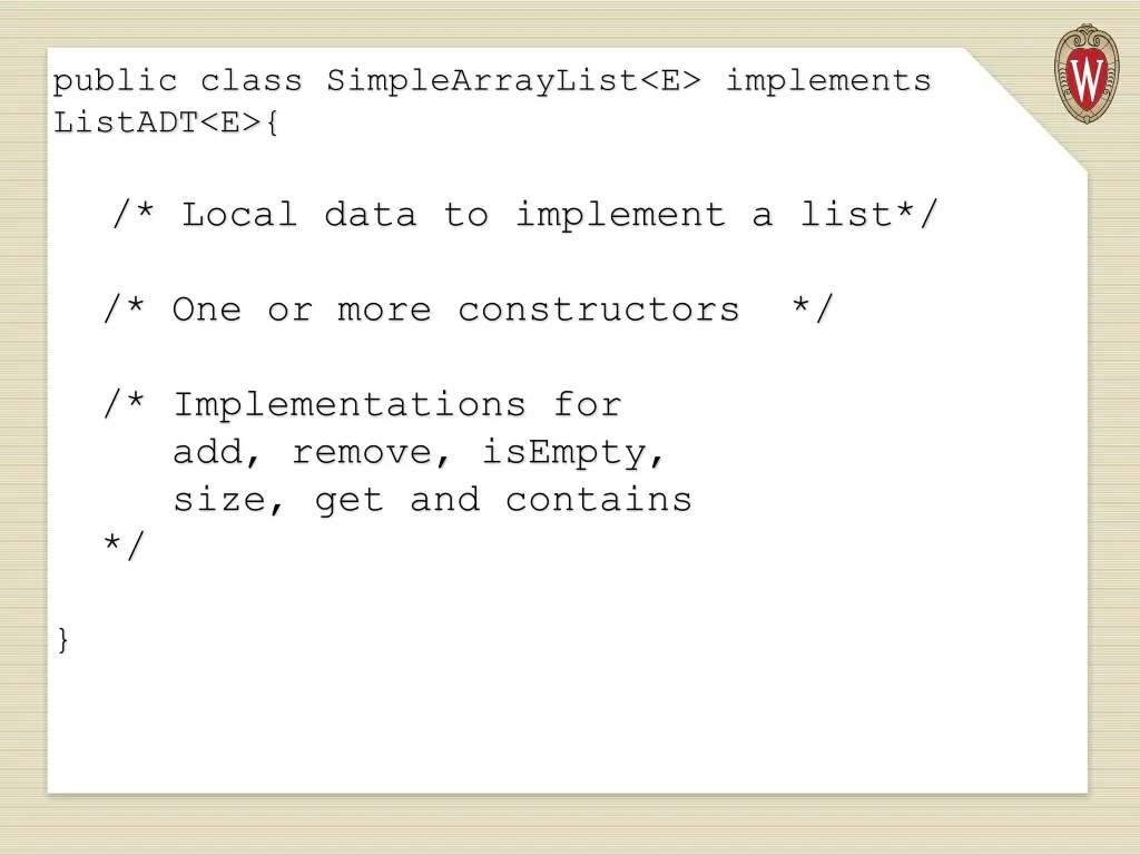 public class simplearraylist e implements listadt