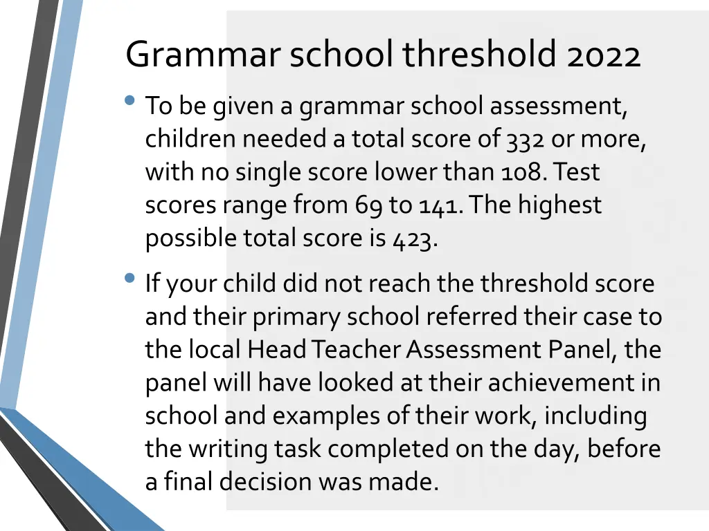 grammar school threshold 2022 to be given