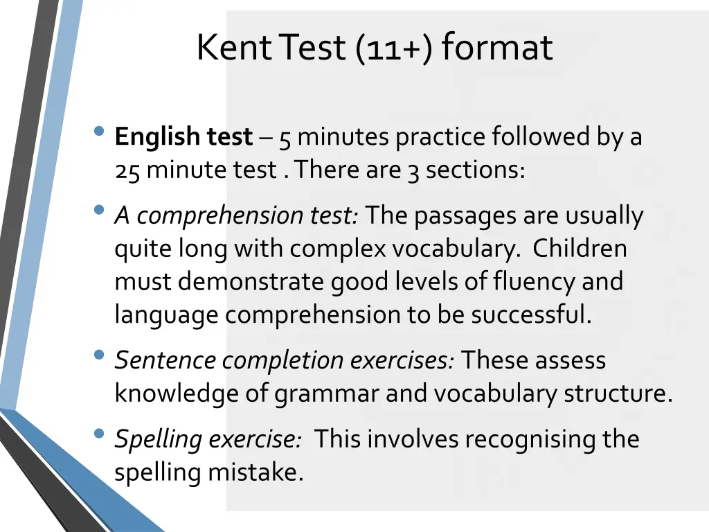 kent test 11 format 1