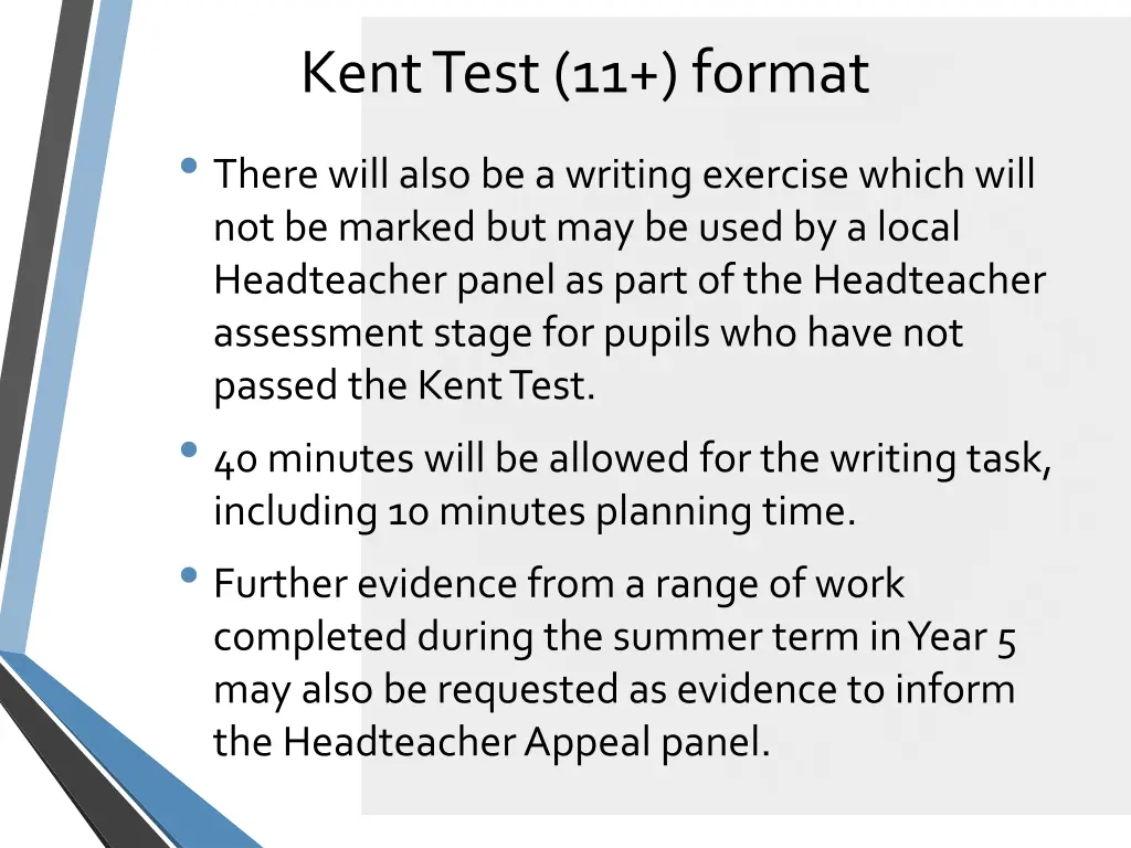 kent test 11 format there will also be a writing