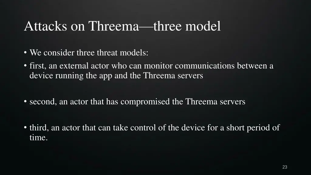 attacks on threema three model
